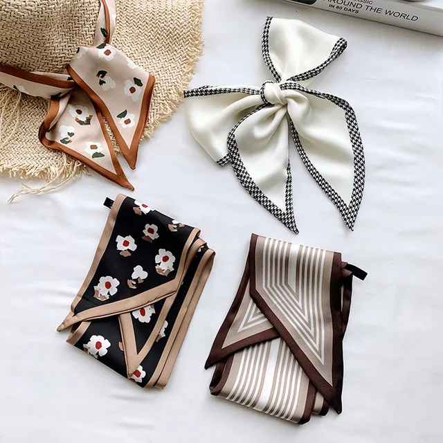 

2021 new Korean version of double-sided silk scarves, long imitation silk scarves, INS hair band, hair ribbon, decoration
