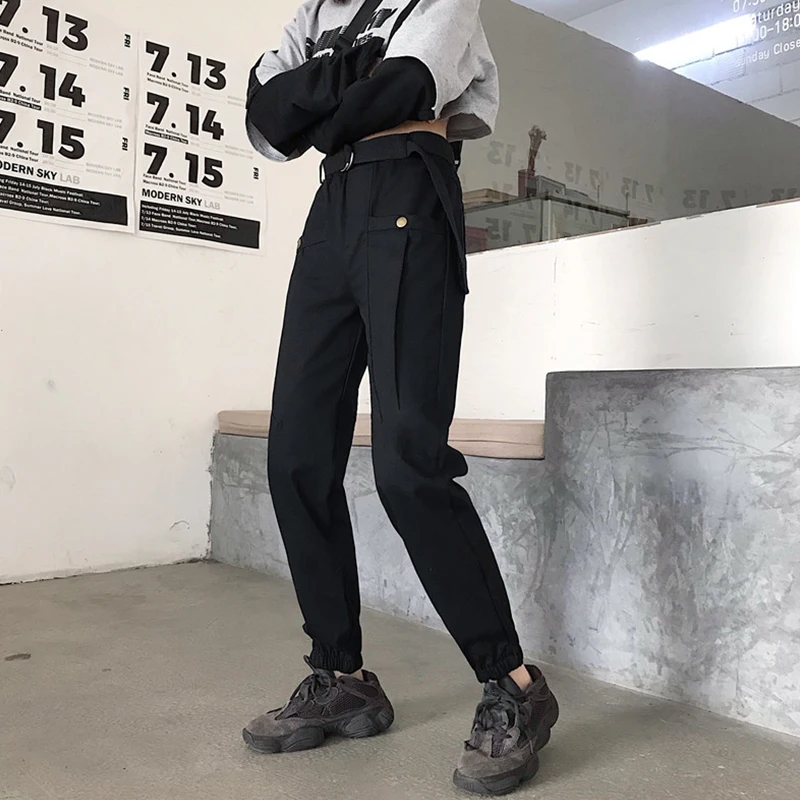 Брюки-карго женские с завышенной талией свободные уличные штаны брюки-багги