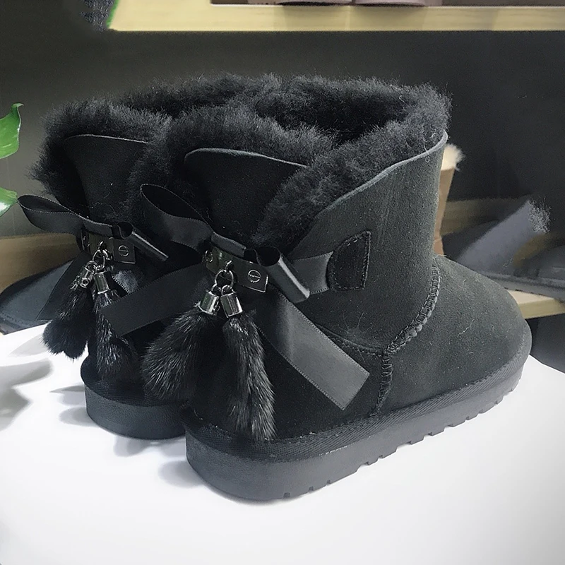 Black As Pic Новинка; модные зимние ботинки на натуральном меху; женские зимние ботинки; теплые ботинки из натуральной шерсти; женские ботинки из натуральной овечьей кожи на нескользящей подошве - Цвет: Black As Pic