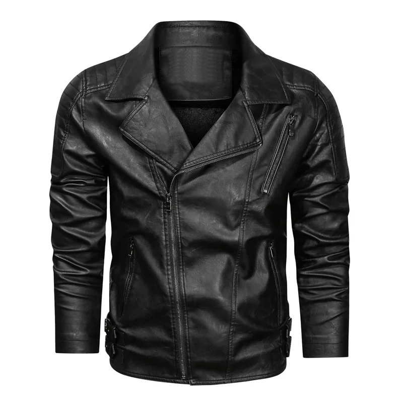 

Men Leather Jacket Autumn New Casual Thick Coat Fashion Motorcycle Mens Faux PU Coats Streetwear
