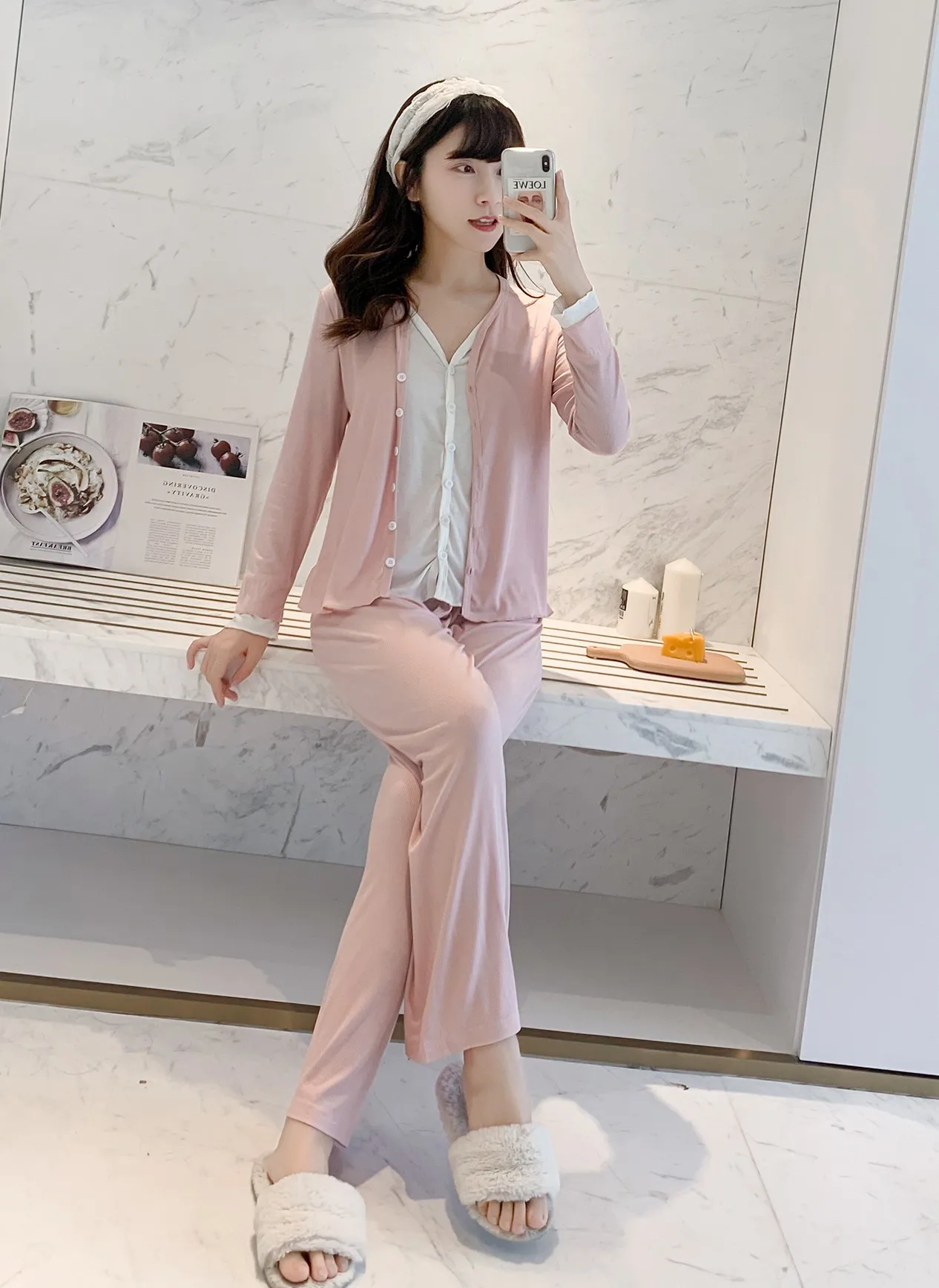 

Pajamas Female New Product Modal Cotton Comfortable Net Red Ins Wind Can Be Worn Outside Long-Sleeved Suit Home Service
