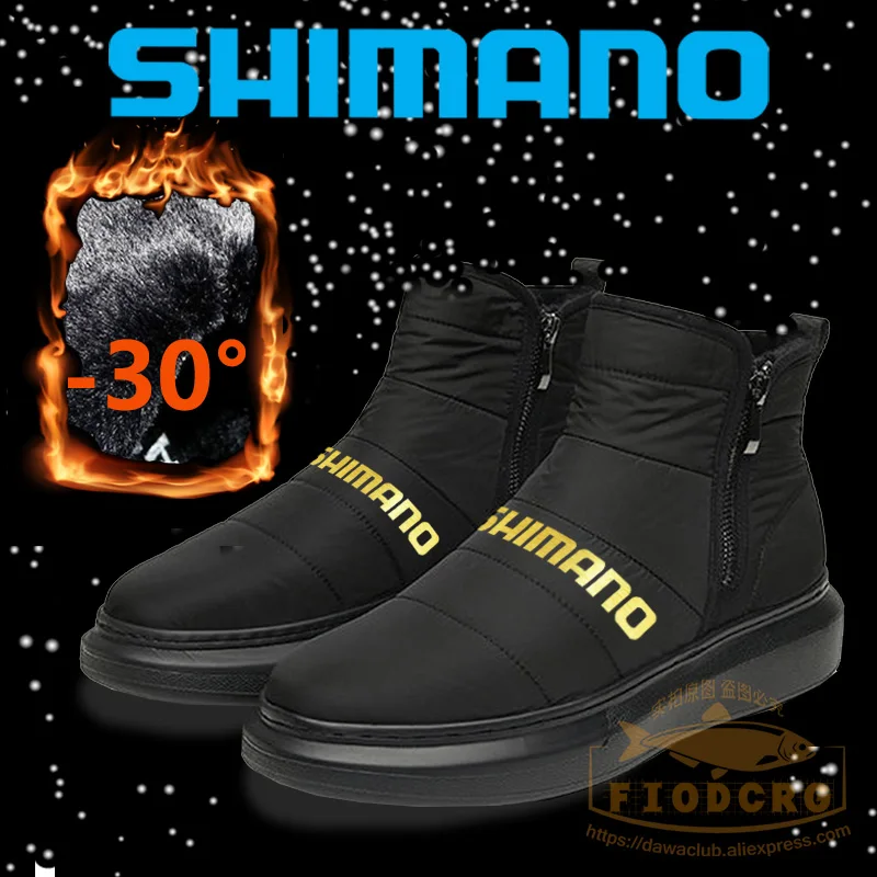

Новинка 2022, теплая обувь SHIMANO для рыбалки, мужские зимние ветрозащитные высокие ботинки на толстой хлопковой подкладке, зимние теплые рыбол...