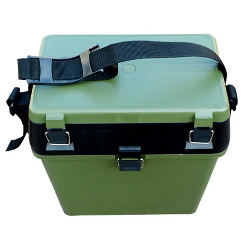 

2021 NEW Military Green Fishing Box Toolbox With Strap Hand Fishing With Fishing Gear Tool Box Seat Belt Buckle Design