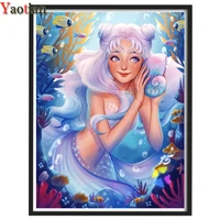 5d diamond painting mermaid girl with conch picture of rhinestones diamond mosaic home decor diy gift needlework arts crafts