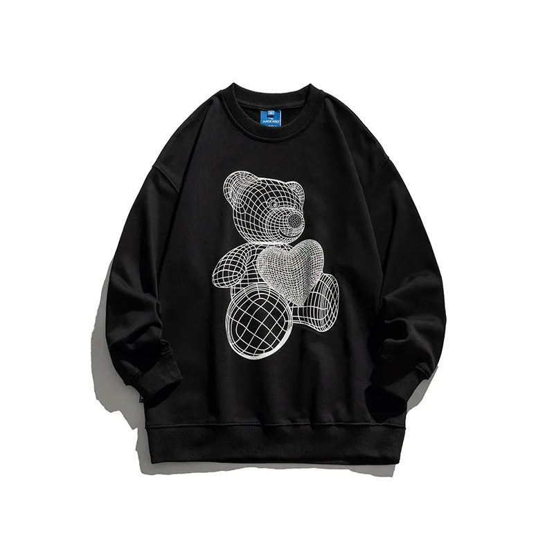 

Retro autumn new 2021 autumn bear love hot drilling round neck loose sweater tide