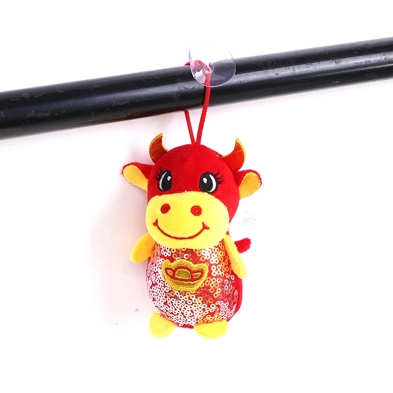 

1PC Soft plush and pp cotton 2021 New Year Ox Plush Toy Calf Doll Cow Stuffed Pendant Gift with Sucker