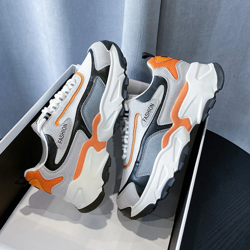 

Women Chunky Sneakers Vulcanize Shoes Korean Fashion Female Black White Platform Thick Sole Running Casual Shoe Woman