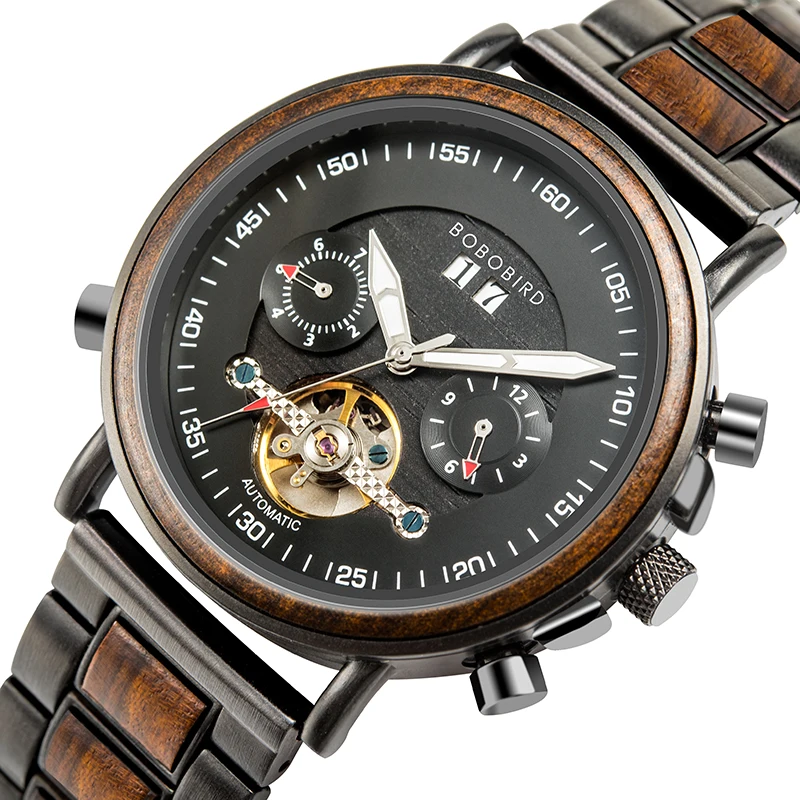 Mechanical Watch Men BOBO BIRD Wooden Automatic Wristwatch Man Fashion Business Auto Date Clock Waterproof Механические часы