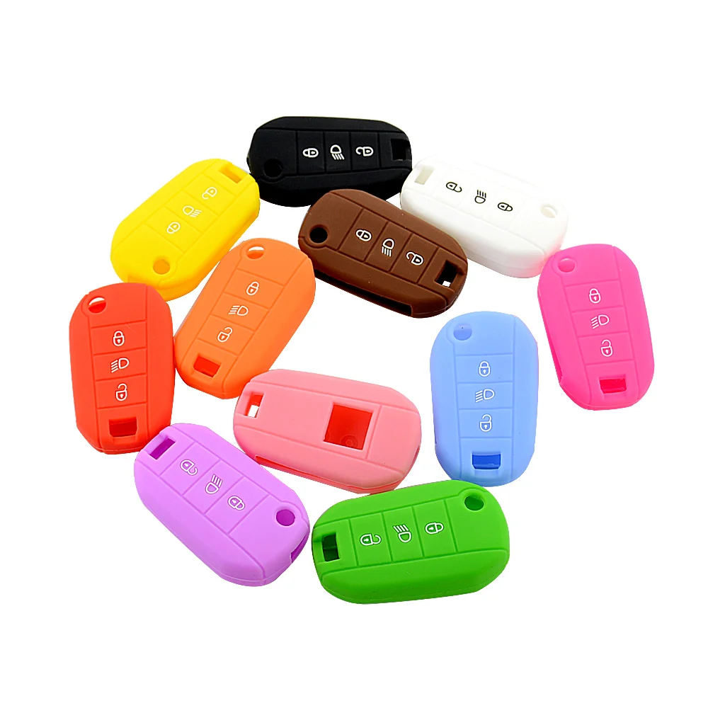 OkeyTech 3 кнопки силиконовый чехол для ключей от машины крышка Peugeot 2008 206 307 308 508 407 3008