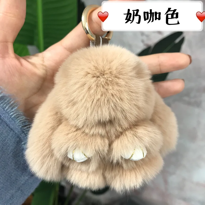 2021 New Fashion High Quality Real Fur Cute Lazy Rabbit Car Key Ring Fashion Handbag Backpack Hairball Pendant Keychain Accessor