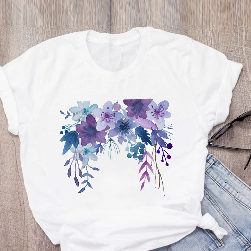 Женская футболка с цветочным принтом короткая летняя в стиле Харадзюку | одежда