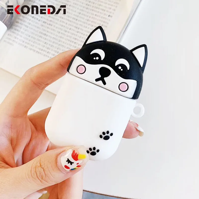 Чехол EKONEDA с мультяшным рисунком Шиба ину собак Хаски для Airpods, силиконовый мягкий чехол с милыми животными для Airpods