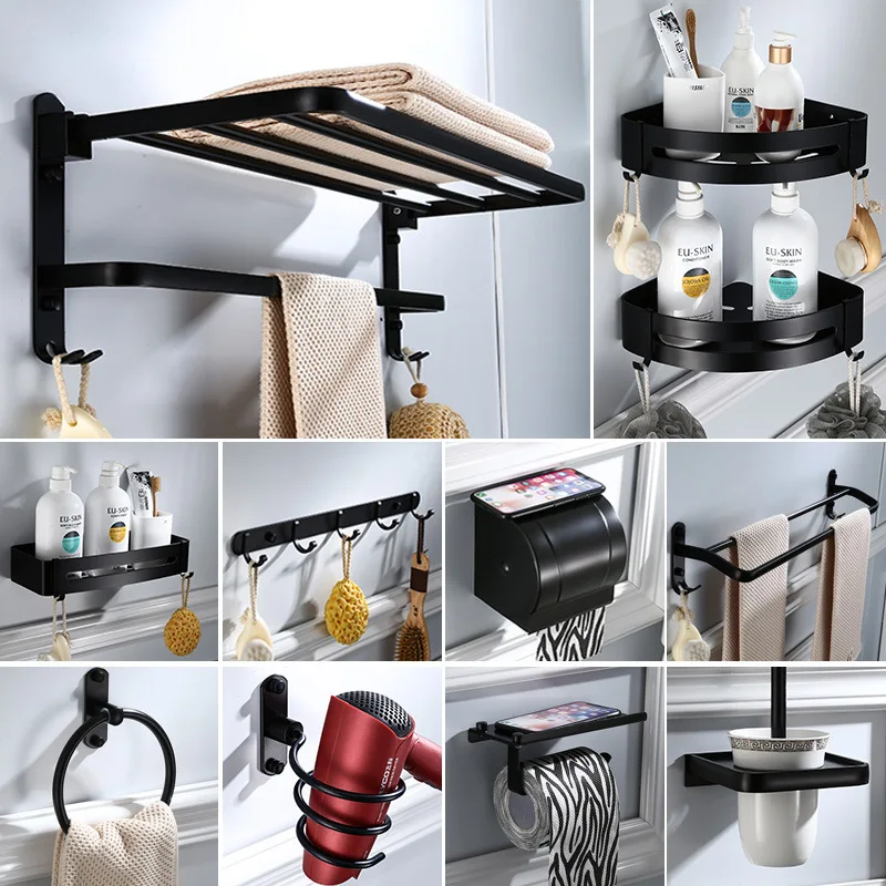 Держатель для полотенец Полка Настенная черная фурнитура алюминиевый набор