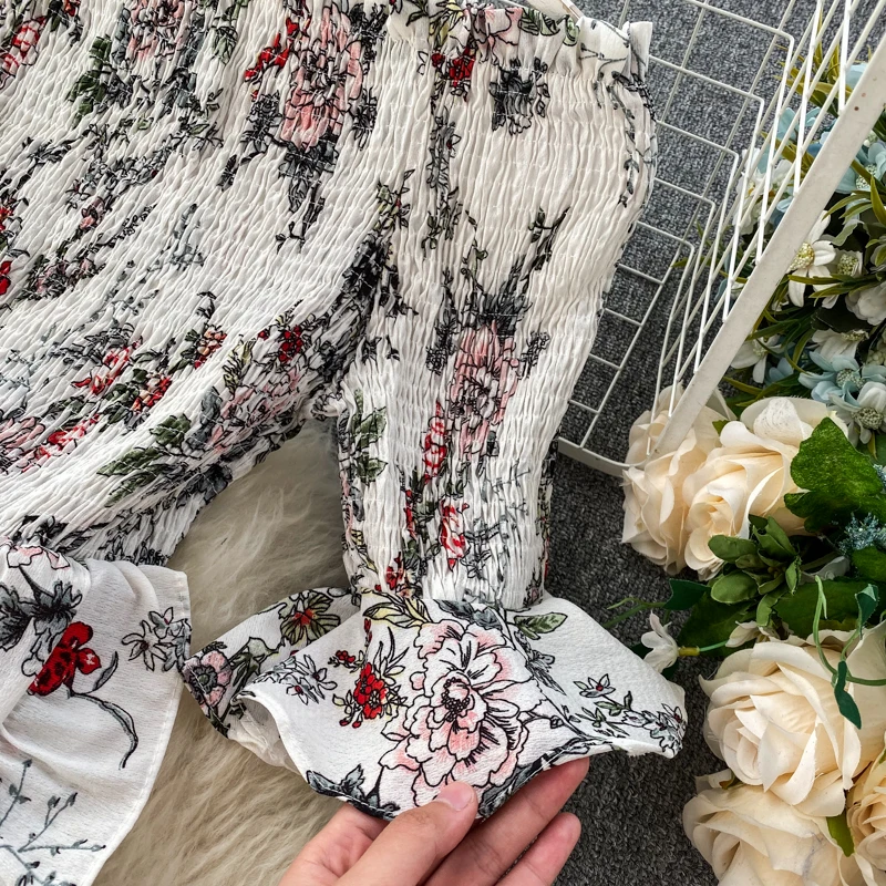 Платье женское длинное с цветочным принтом и открытыми плечами | Женская одежда