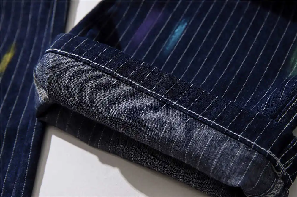 

IEFB Splash Ink Graffiti Stripe Flare Dark Blue Jeans Men's High Street Fashion Brand Loose Vintage Denim Trousers Trend Casual