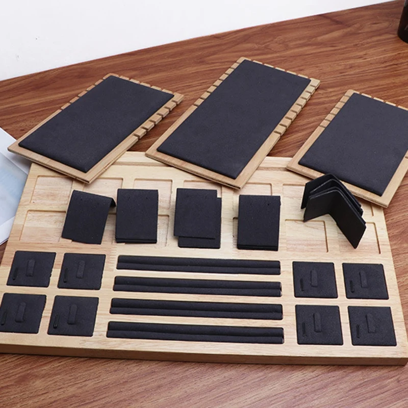 

High Quality Bamboo Velvet Jewelry Display Earring Display Stand Ear Stud Earrings Holder Rack Storage Case Black