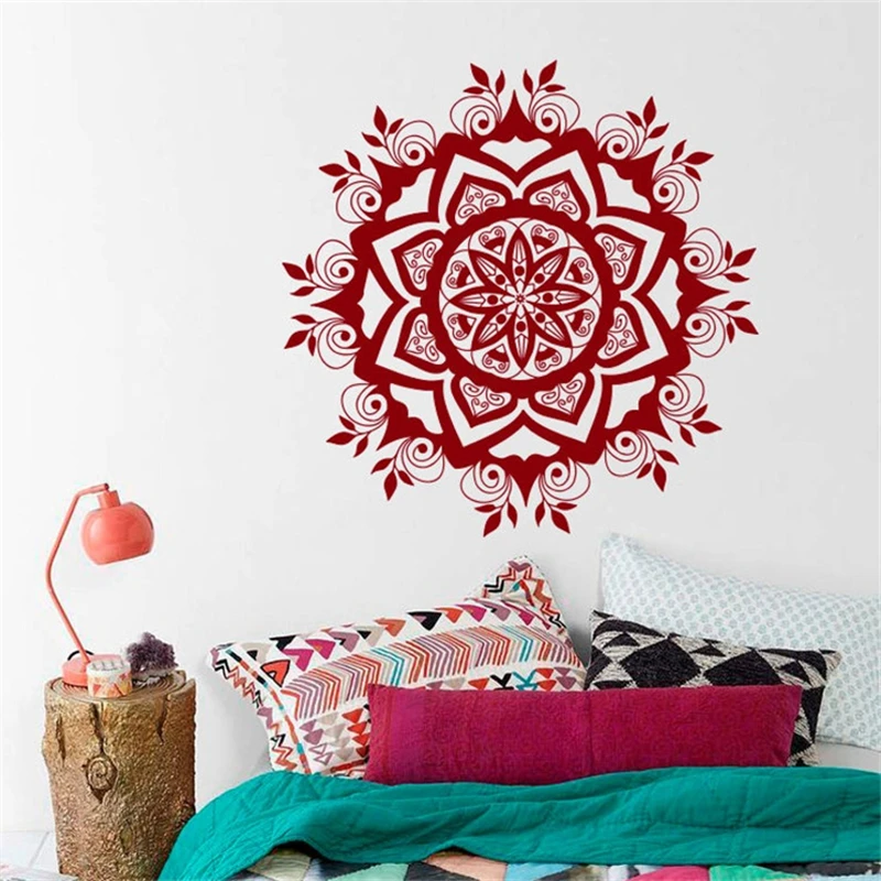 Наклейка на стену с рисунком мандалы, марокканского орнамента, цветок Namaste, индийский круг, геометрический, Йога, общежитие, домашний декор, Виниловая наклейка HY1449