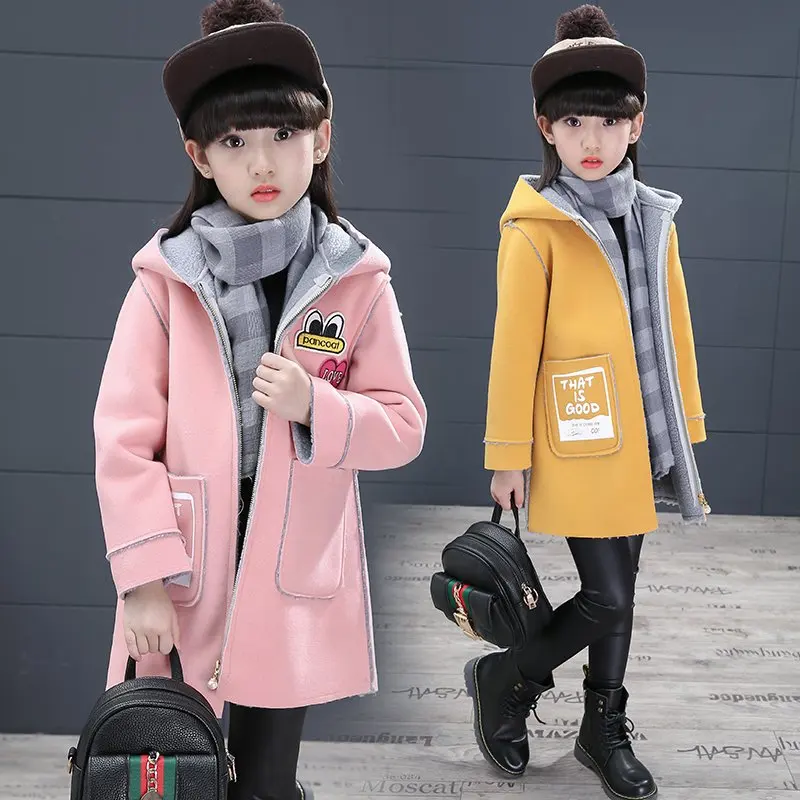 

Новинка, одежда для девочек, куртки из смешанной шерсти на осень и зиму, одежда для девочек, Корейская версия, детские пальто, пушистые длинн...