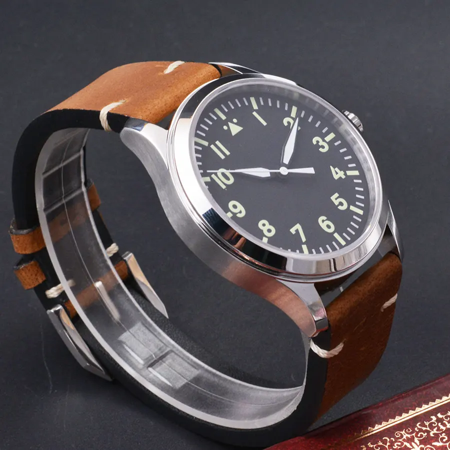 Автоматические мужские часы 42 мм Miyota 8215 черный стерильный циферблат сапфировое