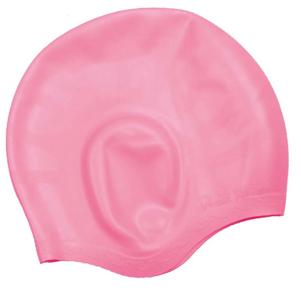 light pink Взрослая эластичная Водонепроницаемая шапка для плавания с длинными ушками для волос, защитные шапки, силиконовая Ушная чашка, шапочка для плавания - Цвет: light pink