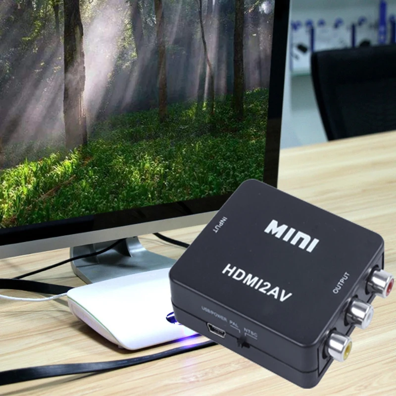 Композитный видеоконвертер AV MINI HDMI на 3RCA CVBS адаптер ТВ PS3 VHS VCR DVD черный |