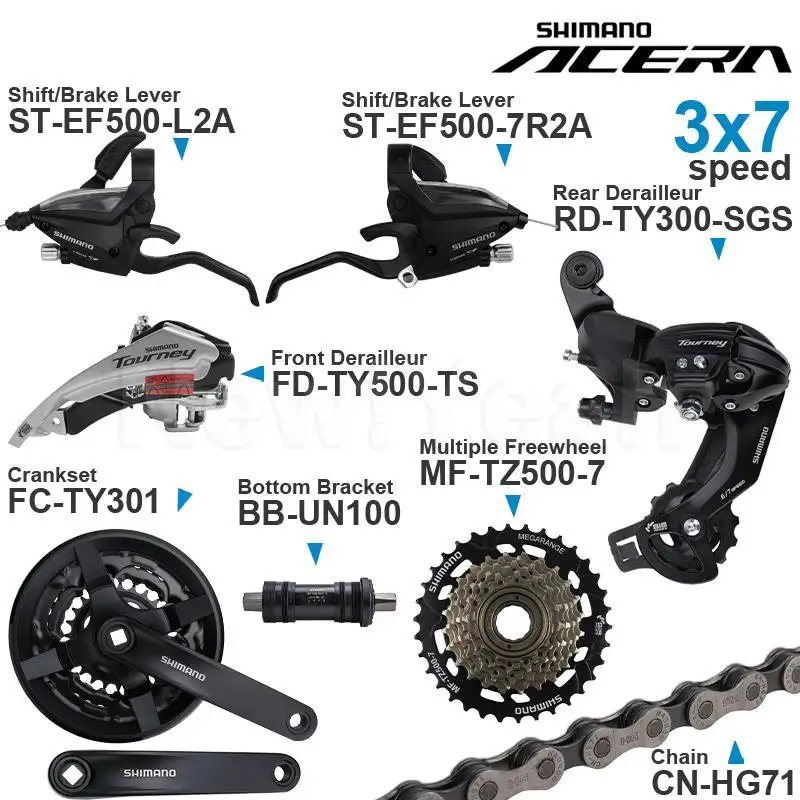 Переключатель передач SHIMANO ALTUS Acera 3x, 7 скоростей, включают переключатель передач EF500 TY500, передний/задний переключатель TY300, кассета, звездочка, кривошипная цепь