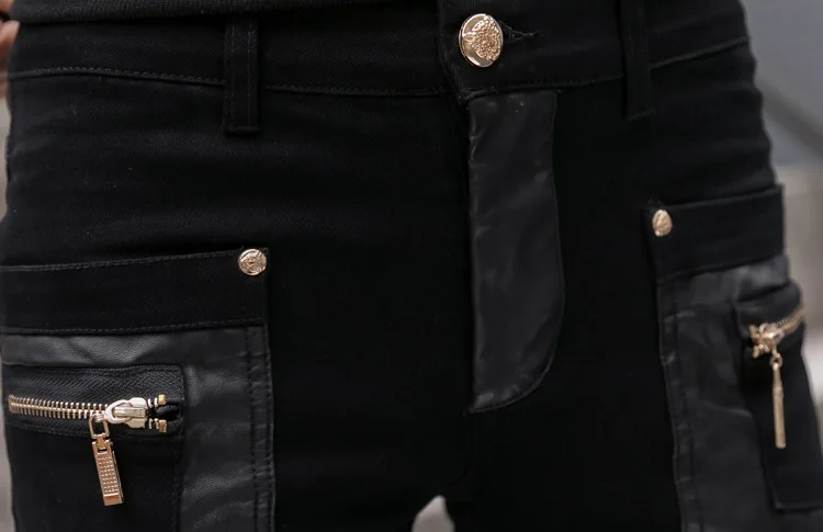 Брюки мужские из искусственной кожи модные джинсы облегающие брюки повседневные