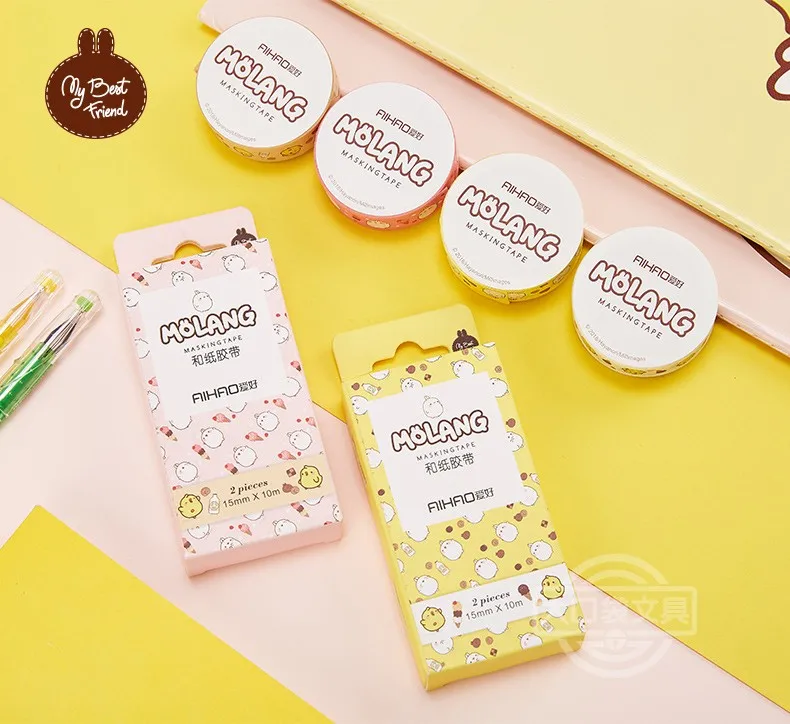 2 _ креативная декоративная клейкая лента Molang Rabbit Маскировочная Васи сделай сам