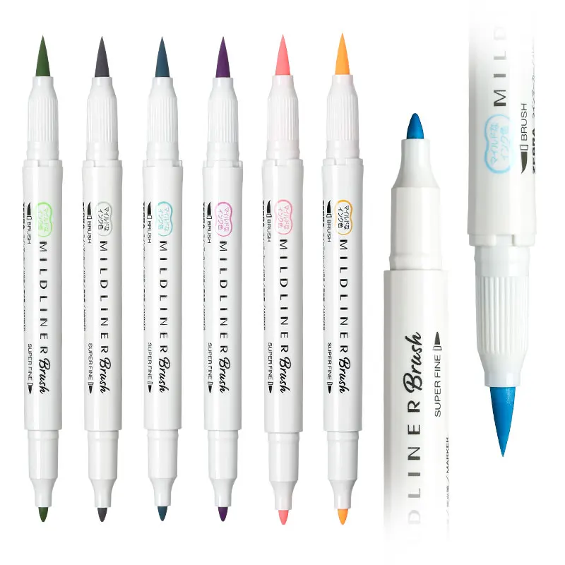 Zebra Mildliner Double Head Brush Markers Caligraphy Pen Soft Oblique Highlighter for Drawing Writing Art Supplies | Канцтовары для
