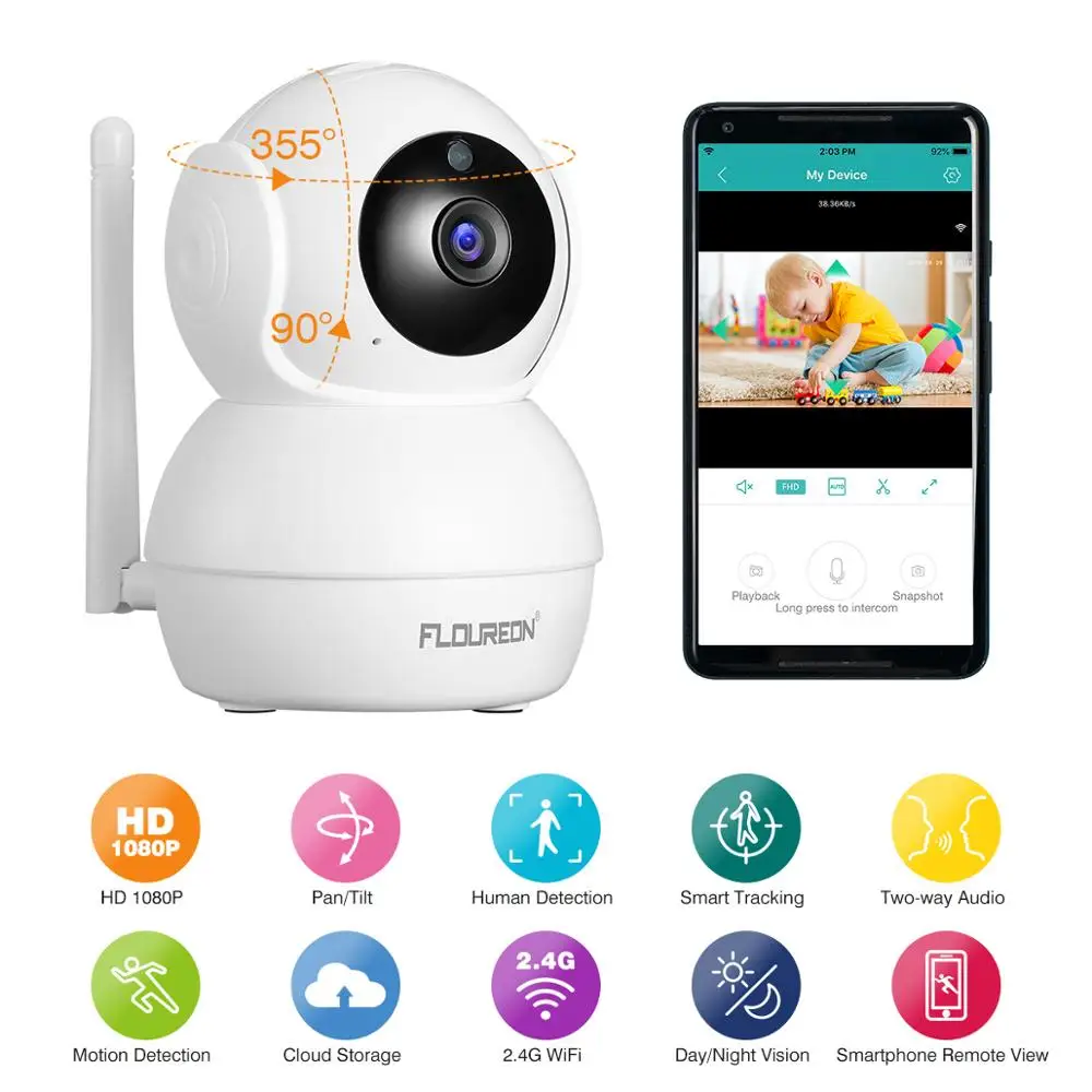 Беспроводная ip-камера Floureon 1080P HD Wi-Fi умная камера безопасности с датчиком