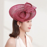 2021 new wholesale womens elegant linen headdress banquet ball womens fashion hair accessories elegant top hat pink
