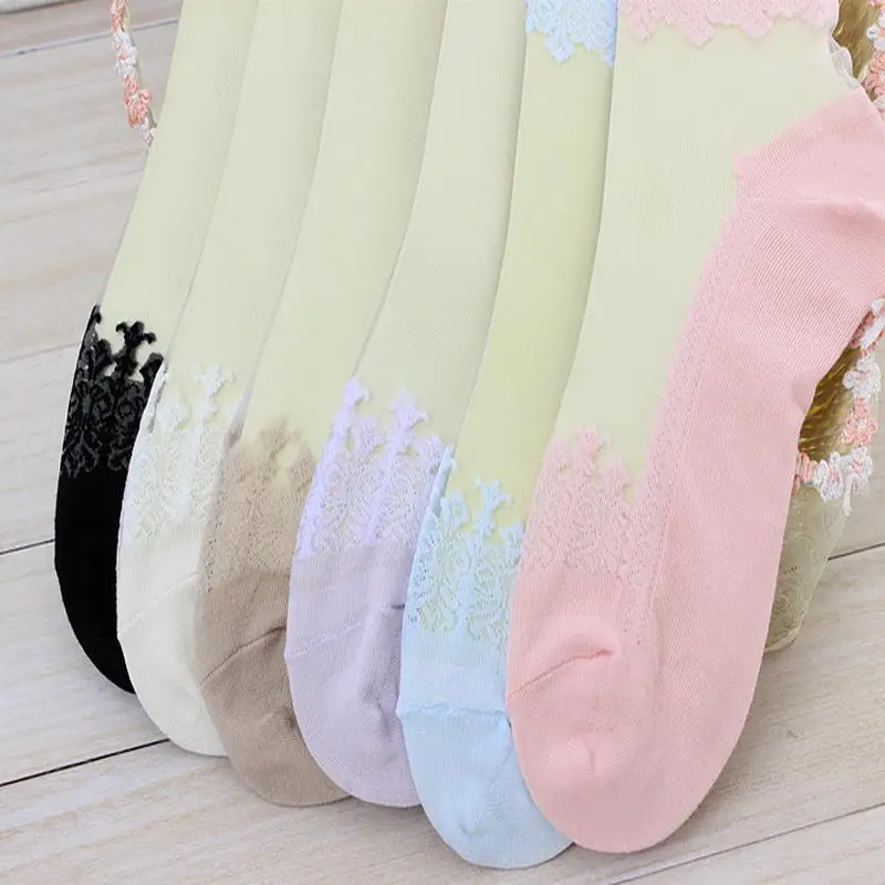 Женские носки цветные ультратонкие прозрачные красивые кружевные эластичные