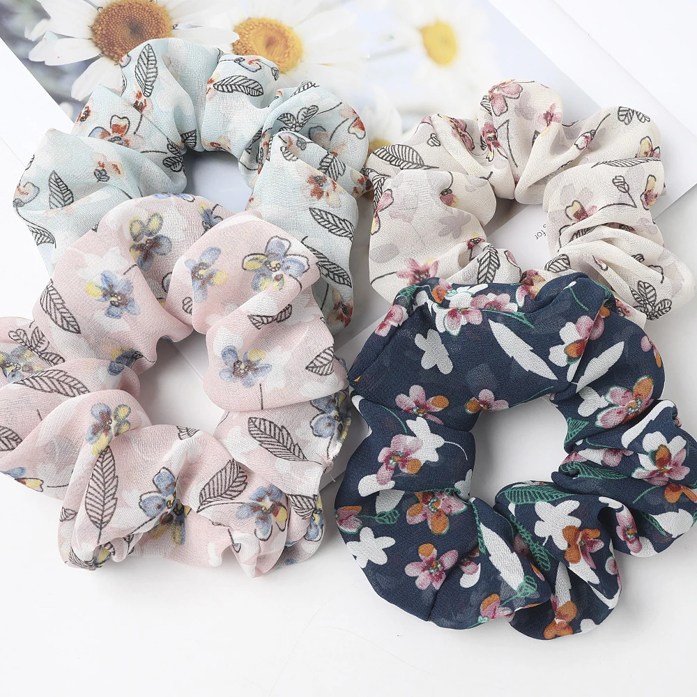 

Famous Brand Elastic Chiffon Hair Ring Rope Ties Flowers Scrunchies Women Girls Leaf Rubber Bands Hair Accessories