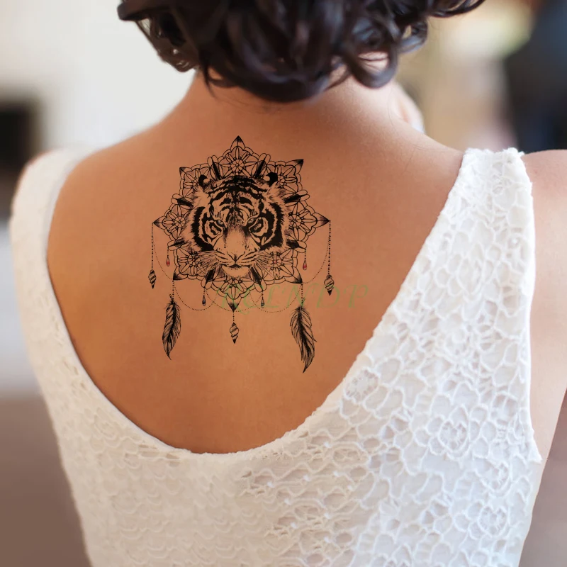 Водонепроницаемые временные тату наклейки Тигр Животное перо цветок оболочка