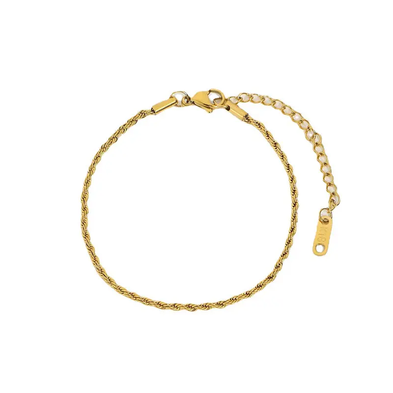 

HelloLook Classic Gold Rope Twist Bracelet Chic Wave Rope Bracelet Waterproof Non-fading Stainless Steel Jewelry