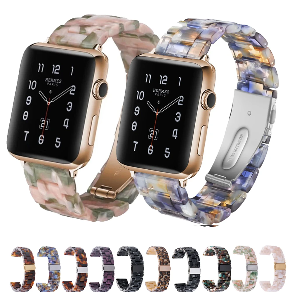 Transparent Resin Watch Band for Apple Watch 7 6 5 4 45mm 42/44mm Strap Bracelet for IWatch 41mm 38mm 42mm Series 6 5 4 3 correa