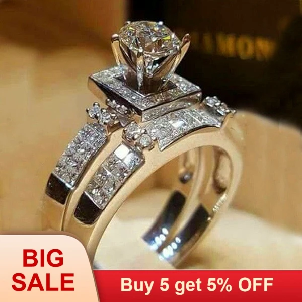 Женский комплект колец из серебра 925 пробы с цирконом|Кольца| |