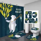 Шторка для душа из полиэстера с мультяшным рисунком белого медведя, нескользящий Коврик для ванны, крышка унитаза, коврики, домашний декор для ванной комнаты