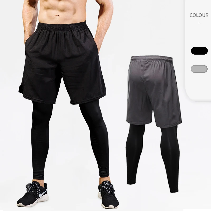 

Мужские колготки, спортивные брюки для бега, Компрессионные Леггинсы, спортивная одежда, брюки для спортзала, Спорт 2 в 1, костюм для бега, муж...