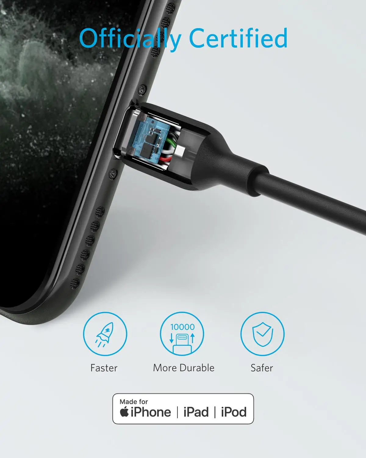Кабель Anker с USB C на Lightning (3 фута) сертифицированный MFi кабель Powerline III для быстрой