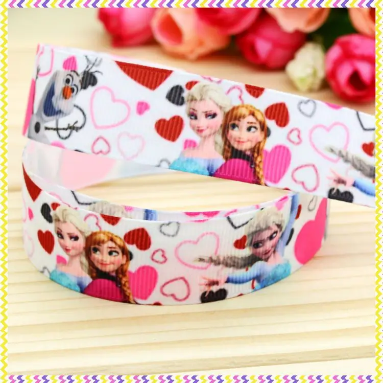 DHK 7/8'' 5yards valentine elsa printed grosgrain ribbon headwear hair bow diy party decoration OEM Wholesale 22mm E1041