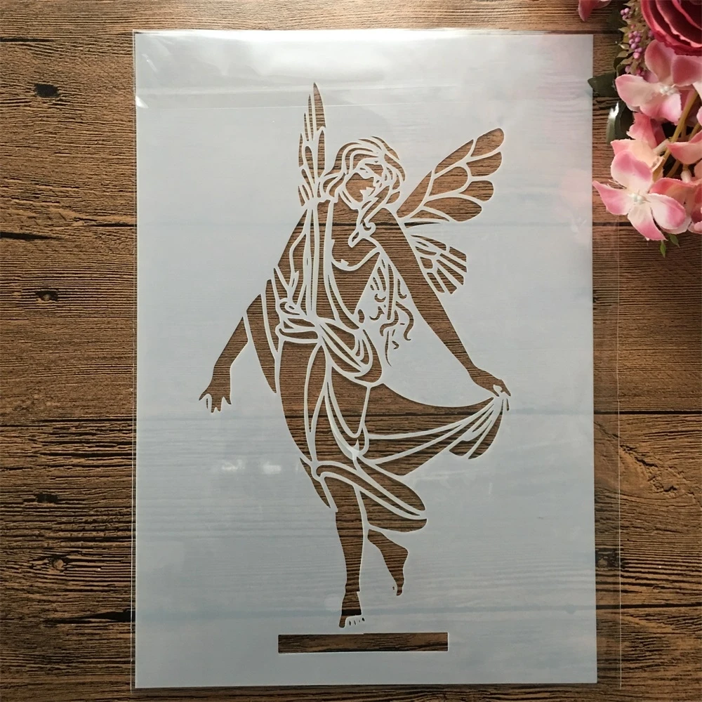 

A4 29cm Dancing Angel Goddess DIY Layering Stencils Wall Painting Scrapbook Embossing Hollow Embellishment Printing Lace Ruler