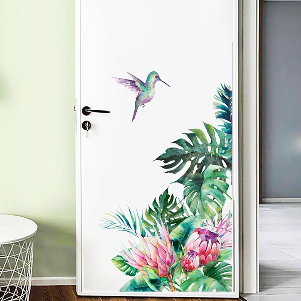 Green Plant Hummingbird Wall Sticker DIY Beach Tropical Palm Leaves Stickers Modern Art Vinyl Decal Mural Home Decor | Дом и сад