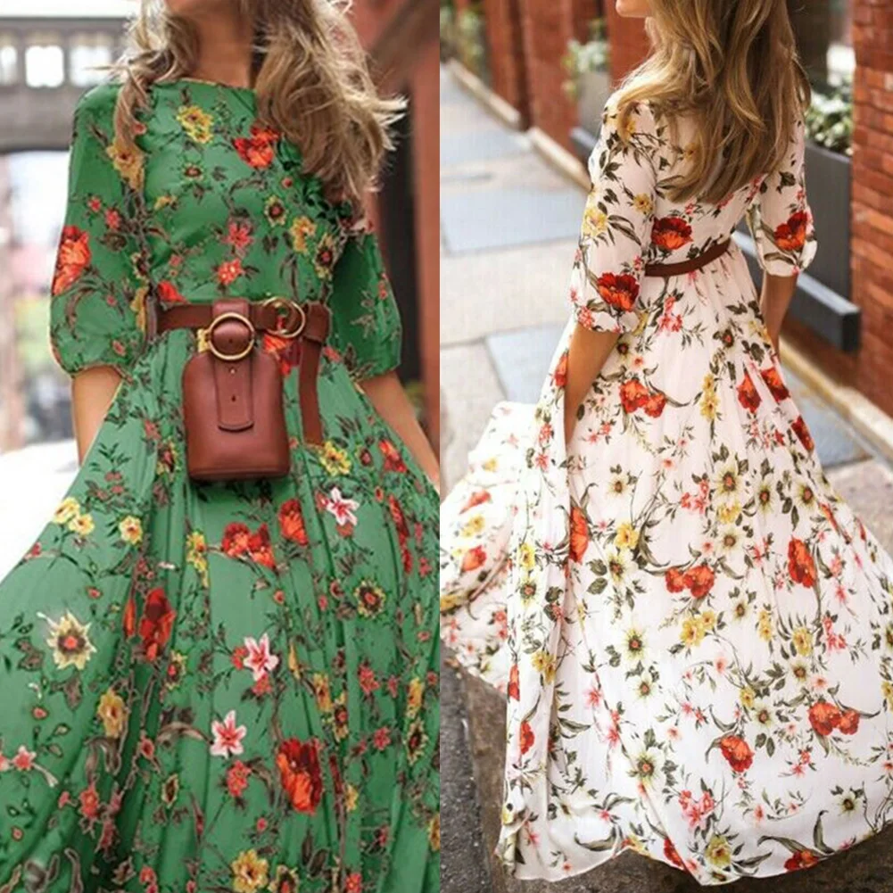 Женское винтажное платье макси с цветочным принтом элегантное праздничное из