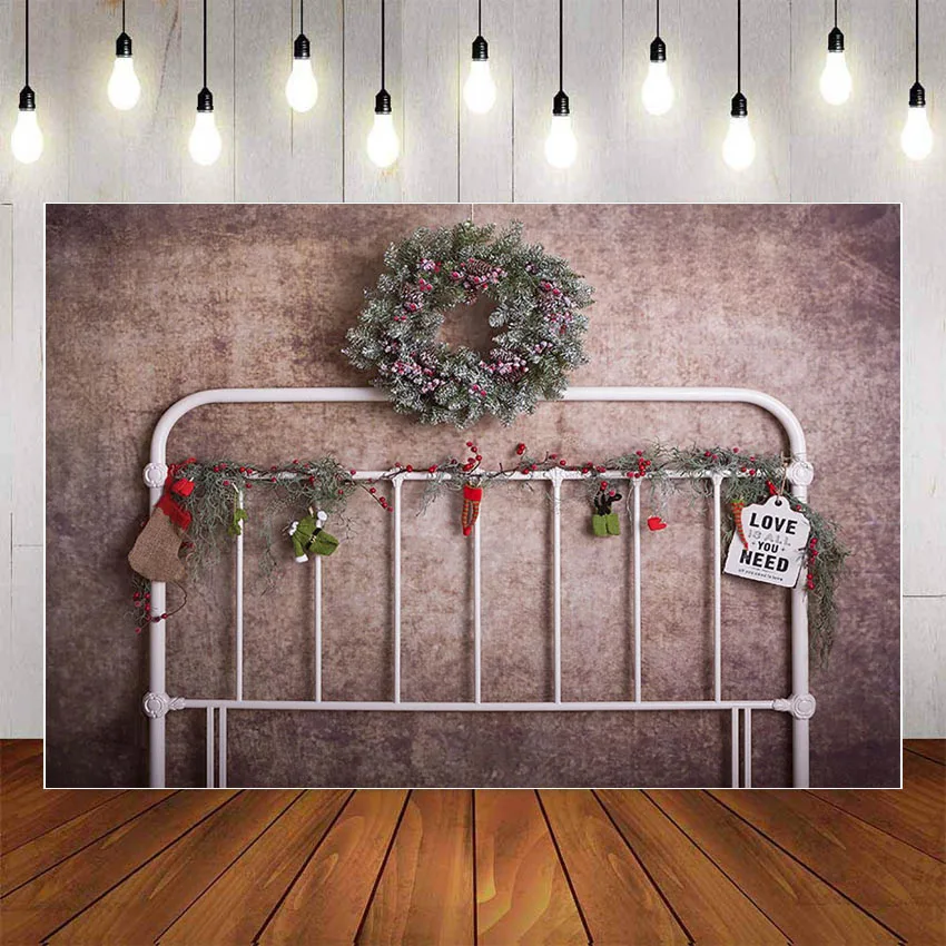 

Mehofond Photography Background Christmas Brown Wall Headboard Wreath Baby Shower Birthday Party Portrait Backdrop Photo Studio