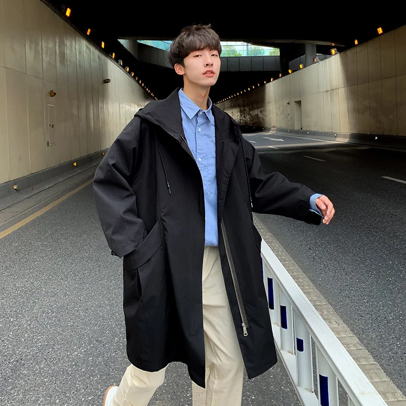 

Autumn Men's Length Medium Windbreaker Solid Larde Size Loose Breatahble Casual Fashion Male Simple Coat