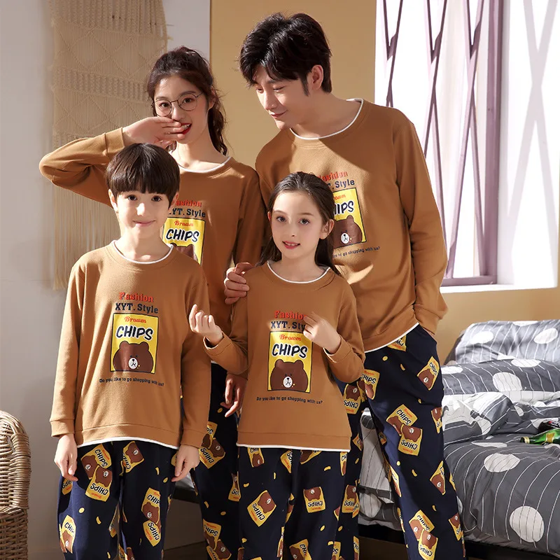 Весенне осенний Пижамный комплект для родителей и детей детские хлопковые
