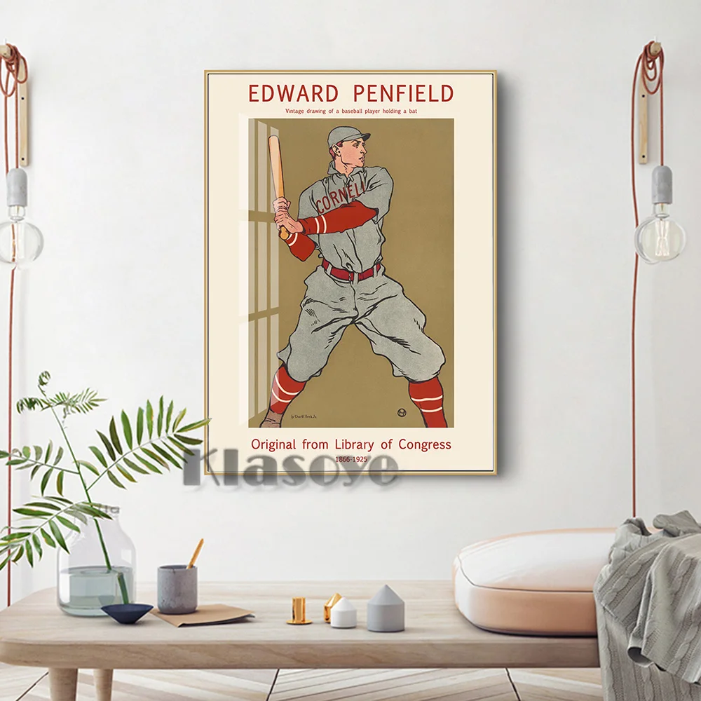 

Edward Penfield American Character Portrait Illustration Exhibition Vintage Art Poster Baseball Player Holding A Bat Wall Decor