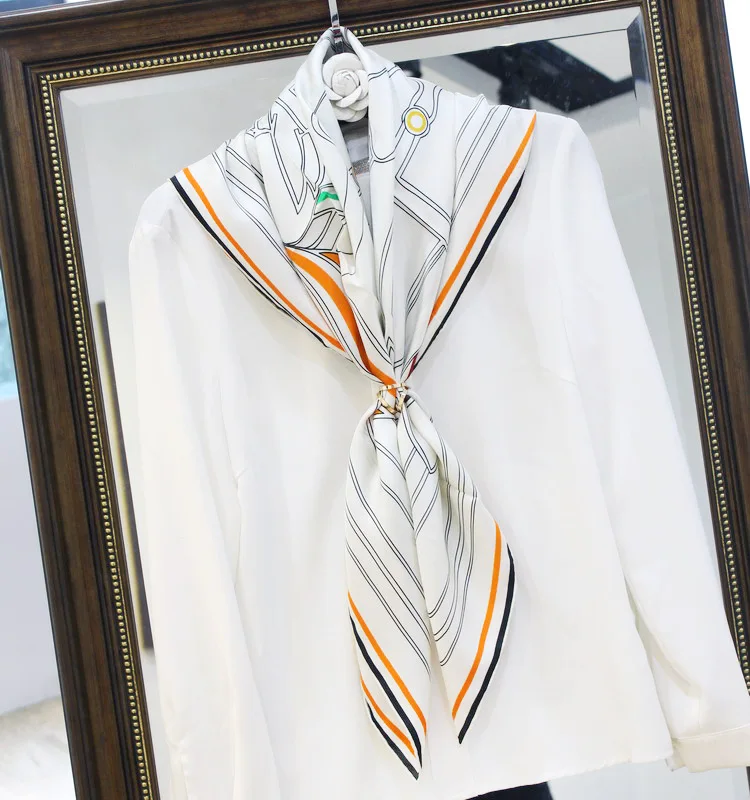 

KMS Horse head line pure silk twill large square scarf shawl all-match for Girl Lady Woman 90*90CM/50G