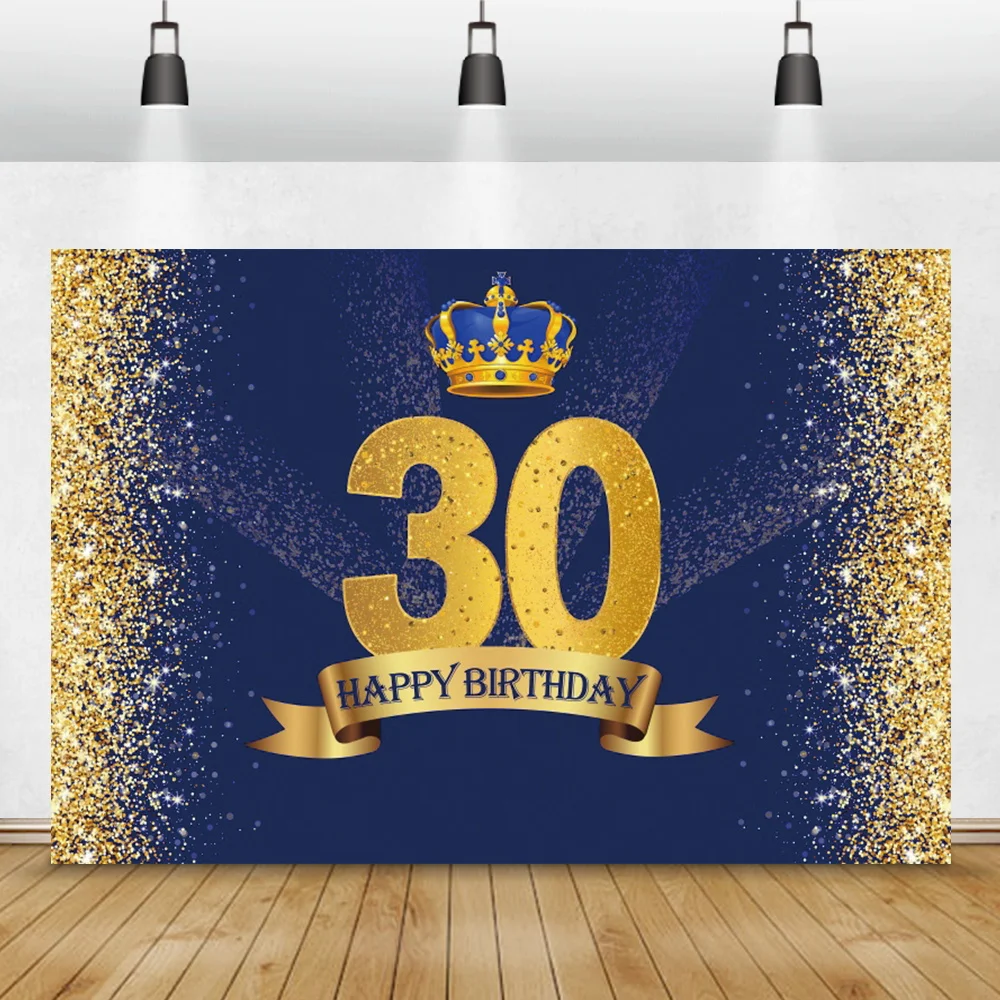 

Фон для фотосъемки с днем рождения с золотой блестками и синей короной портрет на заказ баннер плакат фон для фотосъемки